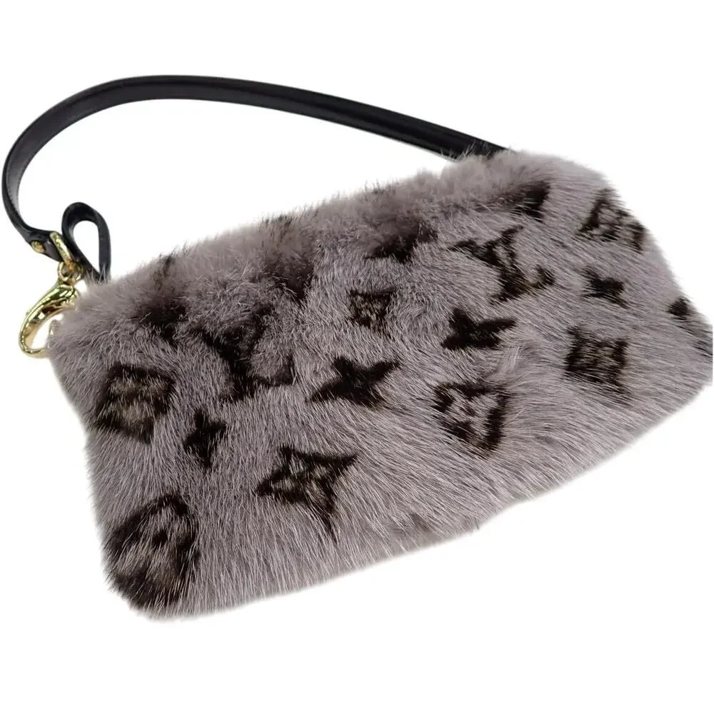 Louis Vuitton Mink Fur Bag Monogram Milla Vision MM Gray Vintage Rare Shoulder